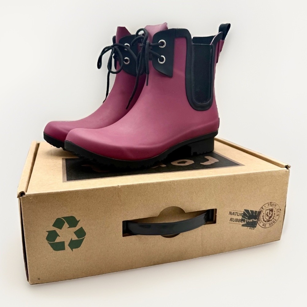 Roma Chelsea Lace Rain Boots Womens Sz 7 Matte Maroon Waterproof Ankle Boot NEW